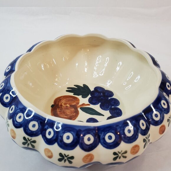 Vtg Janusz Jakubowski Hand-Painted Polish Pottery Small Bowl Blueberry & Pumpkin - Picture 8 of 8